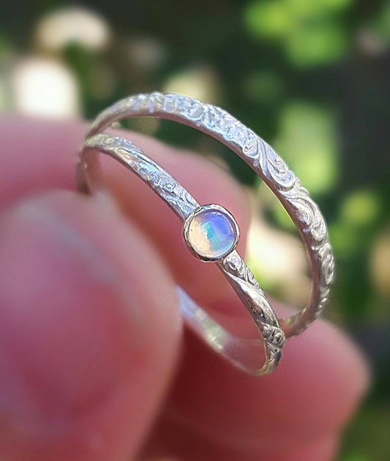 Opal Ring, White Opal Ring, Rainbow Opal Ring, Opal Silver Ring, Dainty Opal Ring, Small Opal Ring, Thin Opal Ring, Simple Opal Ring