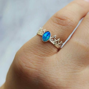 Opal Ring, Silver Opal Ring, Gemstone Ring, October Birthstone, Stacking Ring, Dainty Silver Ring image 8