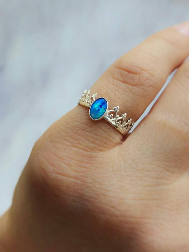 Opal Ring, Silver Opal Ring, Gemstone Ring, October Birthstone, Stacking Ring, Dainty Silver Ring image 8