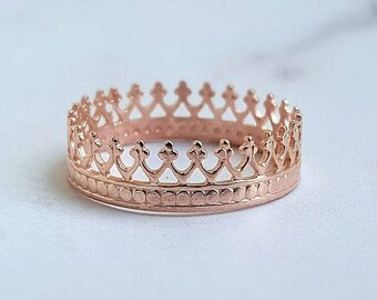 Rose Gold Crown Ring , Sterling Silver Ring, Gold Crown Ring, Rose Gold Princess Ring