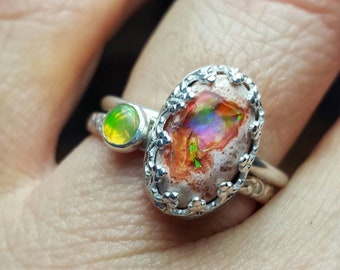 Anillo de ópalo mexicano, anillo de ópalo de fuego, anillo de ópalo de cantera, anillo de ópalo de fuego naranja