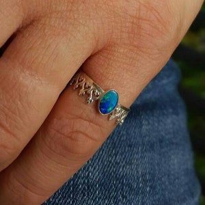 Opal Ring, Silver Opal Ring, Gemstone Ring, October Birthstone, Stacking Ring, Dainty Silver Ring image 4