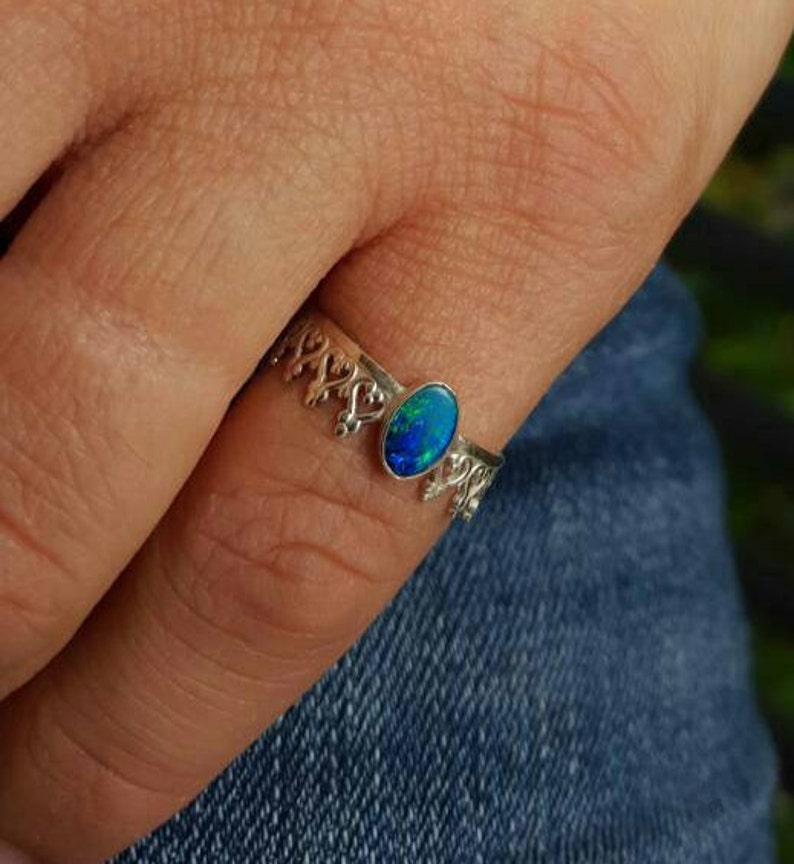Opal Ring, Silver Opal Ring, Gemstone Ring, October Birthstone, Stacking Ring, Dainty Silver Ring image 4