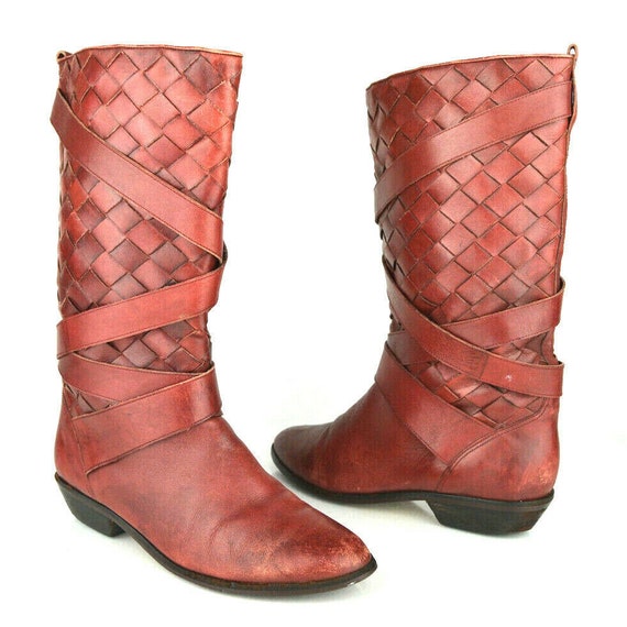 women's tall red leather boots