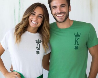 St Patricks Day Couple Shirts Matching St Patty's Day Tshirts Clover King & Queen Couples Shirts Girlfriend Boyfriend Shamrock St Paddy's