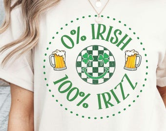 0% Irish I Rizz,  St. Patrick's Day Outfit, St Pattys Beer Top, Irish Pride Theme T-Shirt, Pub Bar Crawl Party, Funny St Patricks Day Shirt