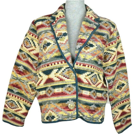 Vintage 80s Womens Aztec Southwestern Print Tapestry Blanket Coat Blazer Jacket Fiorlini International Il_570xn