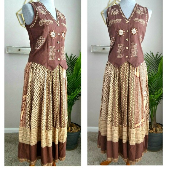 Womens VTG 70s 80s Size Small Beaded Embroidered 2 Piece Vest / Skirt Set Tribal Boho Hippie Il_570xn