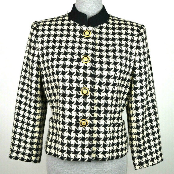 Vintage Kasper Womens 8P Black White Houndstooth Wool Jacket Blazer Gold Buttons Il_570xn