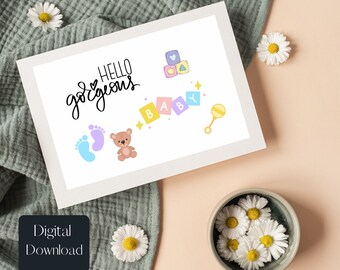 Babyshowerkaart Welkom baby Nieuwe babykaart Kaart babyjongen Babymeisje kaart Afdrukbare kaart Digitale download Unieke babykaart