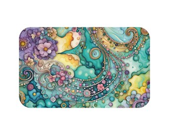 Unique, Abstract Whimsical Swirl Bath Mat Great Gift for Friend, House Warming Gift
