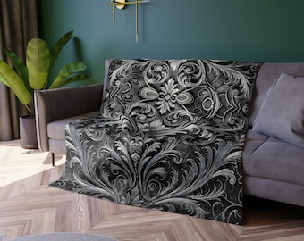 Art Deco Silver Metal Look Crushed Velvet Blanket