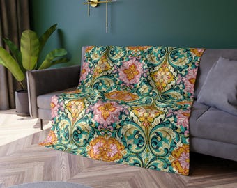 Coperta in velluto stropicciato Boho Chic colorato / Plaid in velluto rosa arancione giallo verde verde acqua