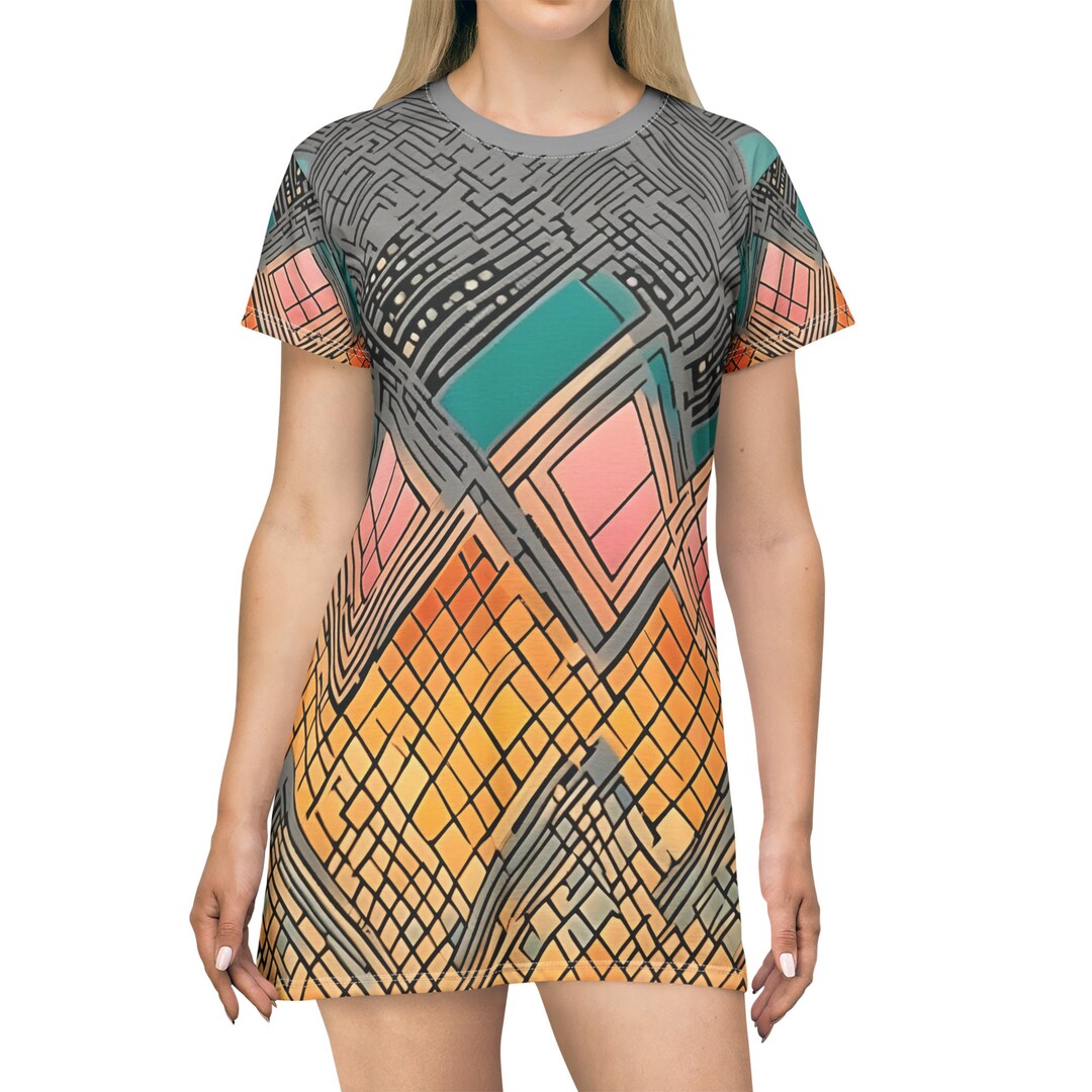 Retro Abstract Bright Colored Comfy T-shirt Dress AOP - Etsy
