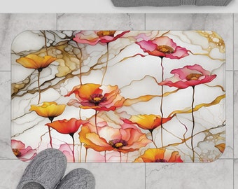 Abstract Floral Poppy Flower Bath Mat - Unique house warming gift, Gift for friend, Gift for her, Gift for sister, Contemporary