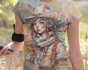 Whimsical Cowgirl T-Shirt, Western Graphic Tee, Short Sleeve