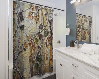 Grapevine Print Shower Curtain | Botanical Vine Bathroom Decor