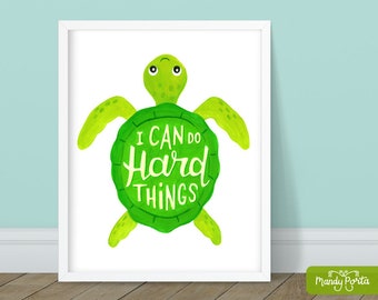 I Can Do Hard Things Turtle Art Print 8" x 10" | Inspirational Quote Wall Decor, Motivational Illustration, Under the Sea Decor, Painting