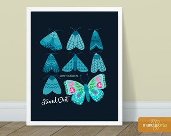 Don't Blend In. Stand Out Art Print 8" x 10" | Inspirational Butterfly Wall Decor for Playroom, Kids Room, Art Studio, Classroom