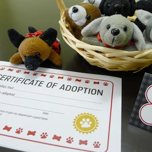 Puppy Dog Adoption Certificate Birthday Party Printable Available in Red and Pink INSTANT DOWNLOAD image 2