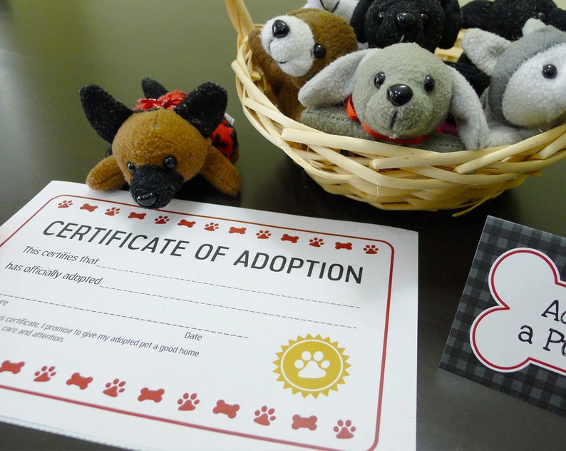 Puppy Dog Adoption Certificate Birthday Party Printable Available in Red and Pink INSTANT DOWNLOAD image 2