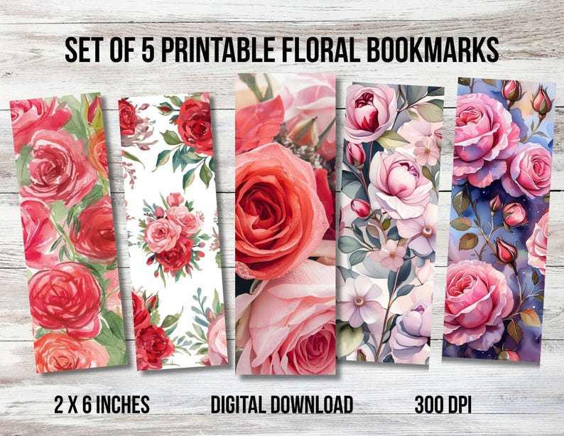 Red Roses Bookmarks Printable Floral Bookmarks | Aesthetic Reading Bookmark | Roses ...