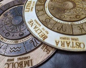 Wooden laser cut Moon and Sun Sabbat wheel of the year calendar