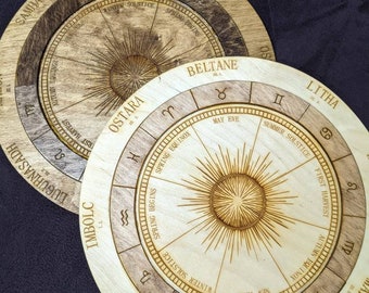 Wooden laser cut Burst Sabbat wheel of the year calendar