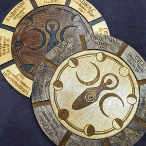 Wooden laser cut Goddess Sabbat wheel of the year calendar