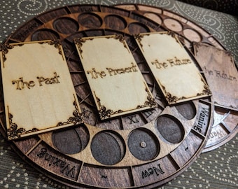 Wooden Laser Cut Moon Phase 3 Card Spread Tarot Board