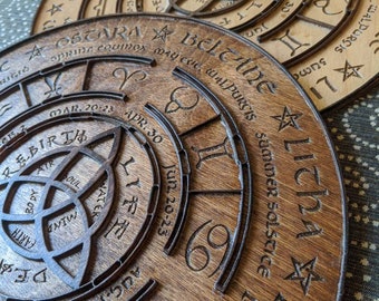 Wooden laser cut Sabbat wheel of the year calendar
