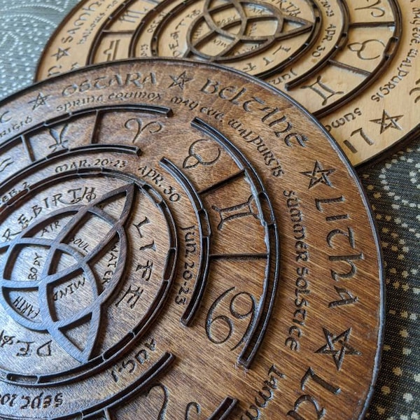 Wooden laser cut Sabbat wheel of the year calendar