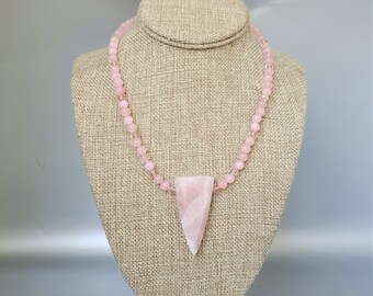 Rose Quartz necklace, healing necklace, Gemstone jewelry, Gemstone necklace, Pink Crystal glass, OOAK necklace, Mother's Day gift