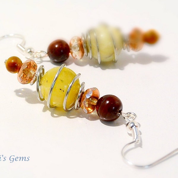 Yellow Opal, Ethnic earrings, Boho chic jewelry, wife gift, girlfriend gift, Cool natural earrings, Heal stone jewelry, Birthday gift