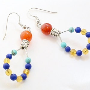 Toutankhamon boucles d’oreilles, bijoux égyptien, boucles d’oreilles en forme de larme, cornaline Turquoise, Lapis topaze, idée cadeau bijoux exotiques, accessoires tribus,