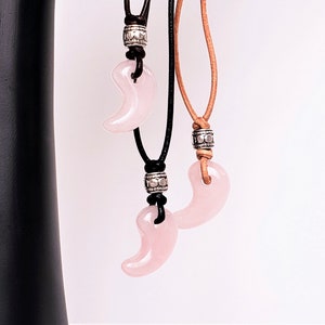 Magatama necklace, Rose Quartz, Japanese talisman, Small magatama, leather necklace, Unisex necklace, Choker necklace, healing stone jewelry