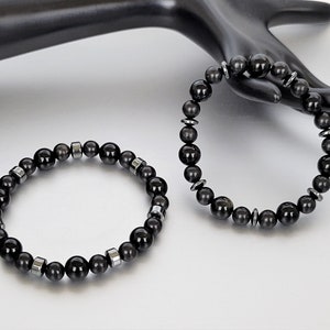 Obsidian Bracelet, Men's energy bracelet, Jasper Hematite, beaded bracelet, stretchy bracelet, Black stone bracelet, Unisex bracelet