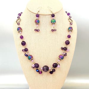 Amethyst necklace, Amethyst jewelry, necklace earrings set, Druzy Agate,Healing stone, jewelry set, gift idea, handmade jewelry