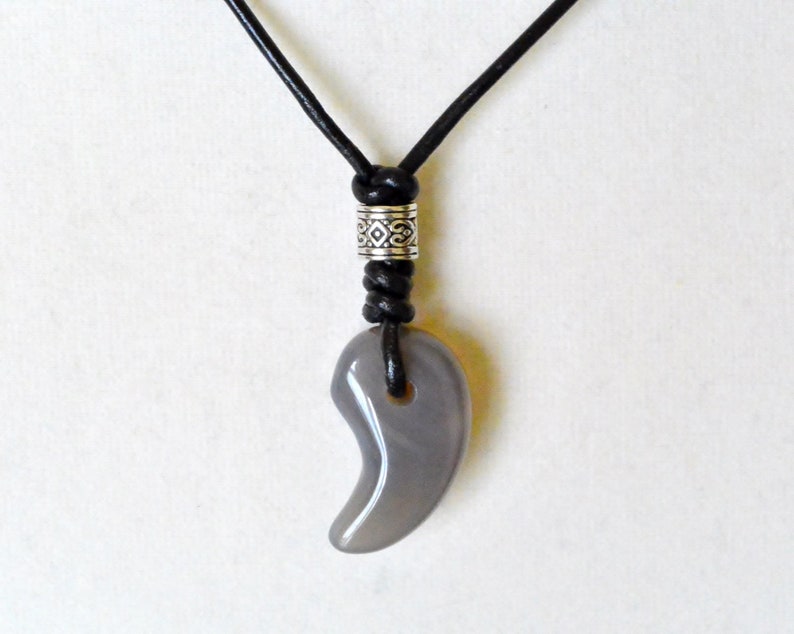 Magatama necklace Japanese talisman Men's necklace Gray | Etsy