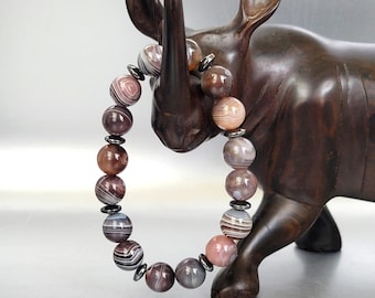 Pulseira de ágata de Botsuana, pulseira energética masculina, ágata de hematita de Botsuana, pulseira de contas, pulseira elástica, ideia de presente
