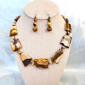 Picture Jasper necklace, Jasper jewelry set, necklace earrings set, Jasper Hematite, Healing stone, jewelry set, gift idea, handmade jewelry