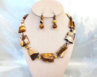 Picture Jasper necklace, Jasper jewelry set, necklace earrings set, Jasper Hematite, Healing stone, jewelry set, gift idea, handmade jewelry