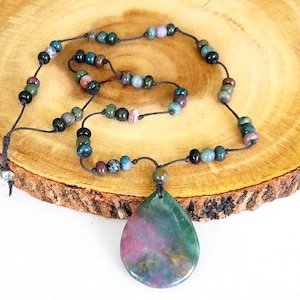 Indian Agate necklace, Hand Knotted, Healing necklace, Natural stone, natural energy, heal stone jewelry, gemstone necklace, gift idea