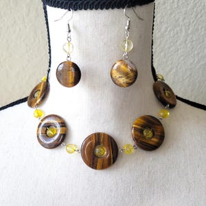 Tiger eye Citrine set, Choker and earrings, Gemstone jewelry, energy stone, gemstone jewelry set, Jewelry set, gift idea