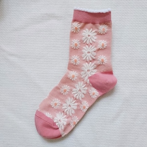 Bloom Candy Pink Floral Crew Socks - Etsy