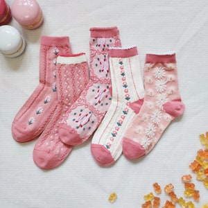 Bloom Candy Pink Floral Crew Socks