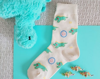 The "Stegasocks" - Baby Dinosaur with Crowns / Tiaras Crew Socks