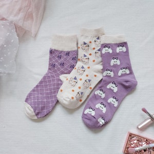 Party Pups Purple Floral Crew Socks