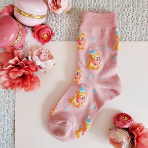 Baby Birthday Bear with Hats and Hearts Crew Socks
