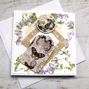 Handmade Butterfly Collage Card: Floral Paper Design